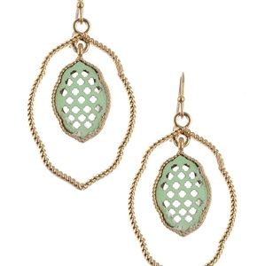 Oval scalped  double ring drop earrings